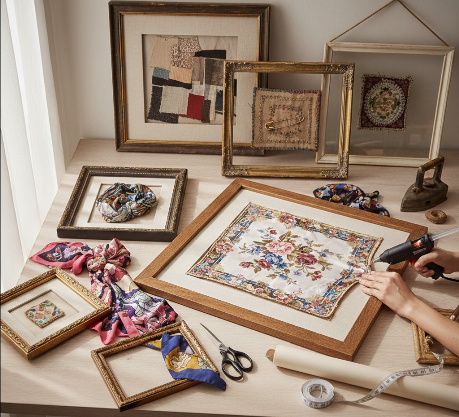 Encadrer des chutes de tissus anciens ou foulards : astuces et idées créatives