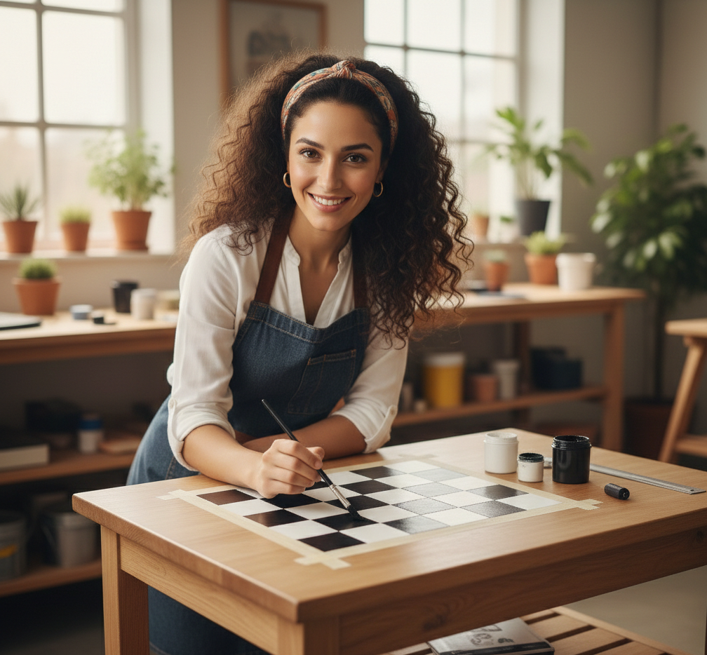 Peindre un motif damier sur une table basse : guide étape par étape