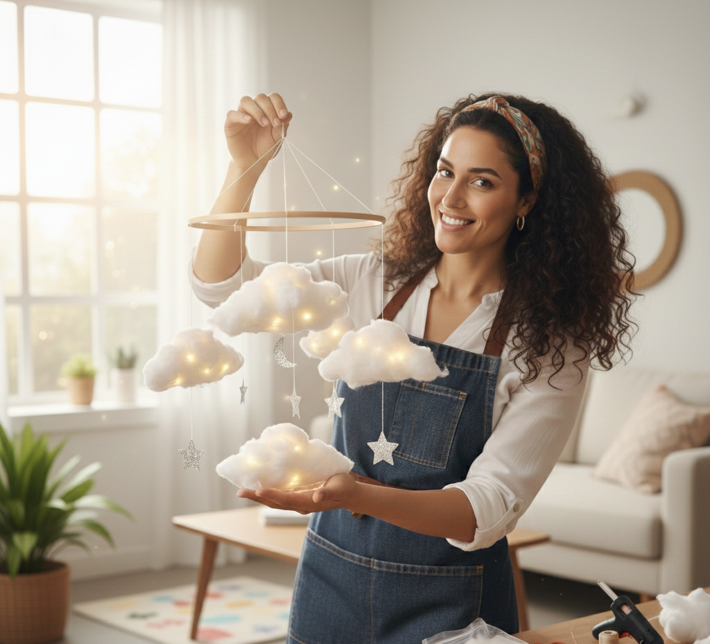 Cómo hacer un móvil de nube de algodón: Tutorial paso a paso