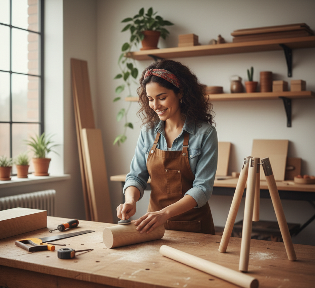 كيفية صنع مصباح ثلاثي الأرجل من الخشب في style سكندنافي