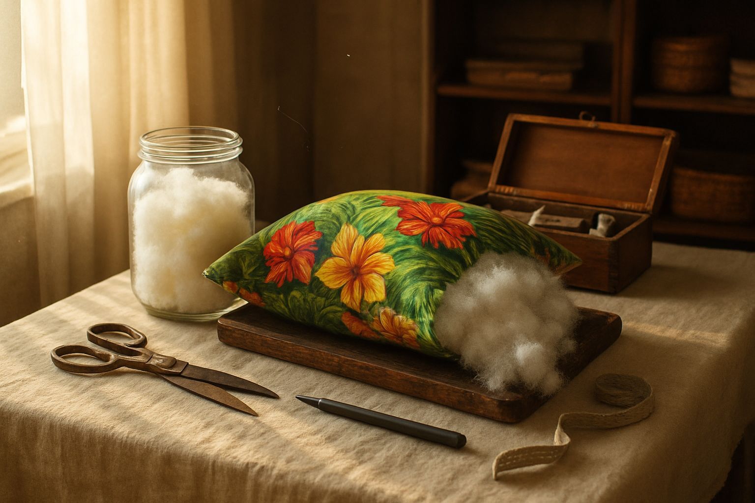 Cómo hacer un cojín con funda estampada tropical