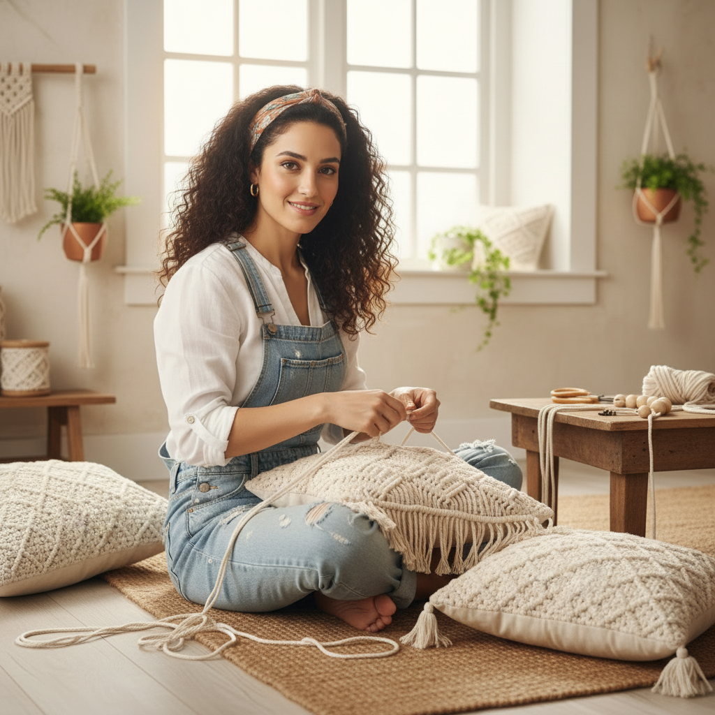 Tutoriel : Coussin tressé macramé bohème