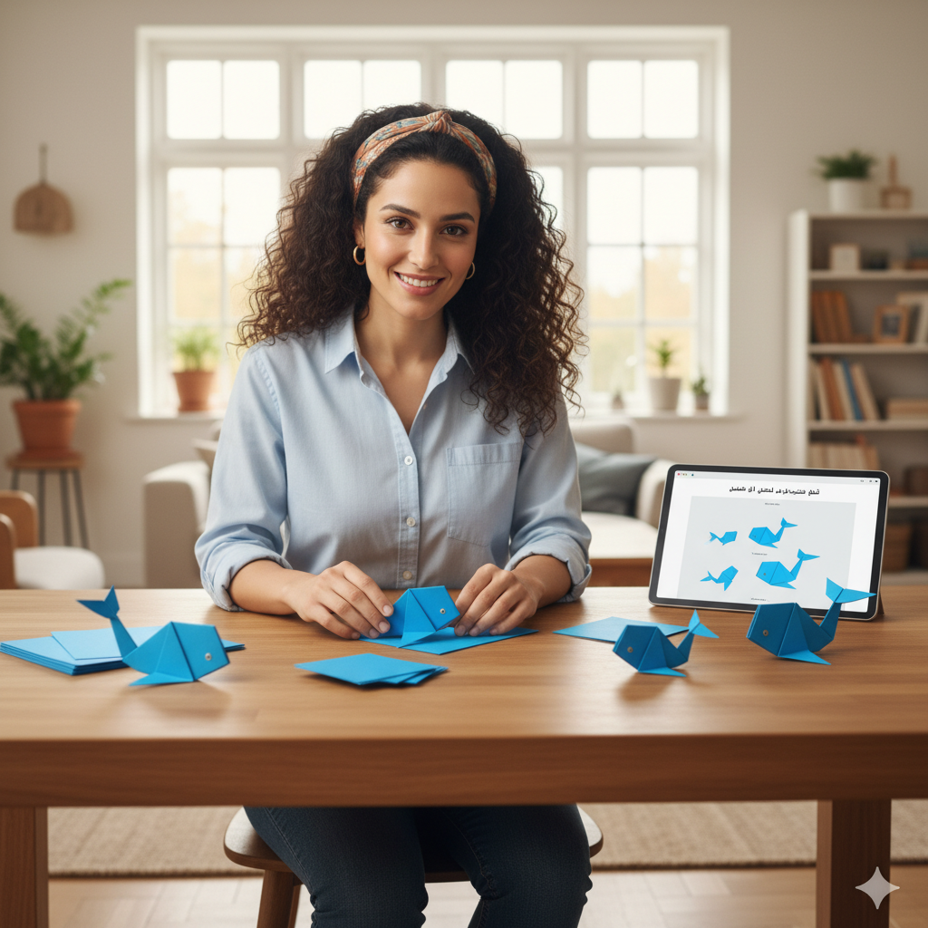 كيف تصنع حوتًا من الورق (أوريغامي) أزرقًا