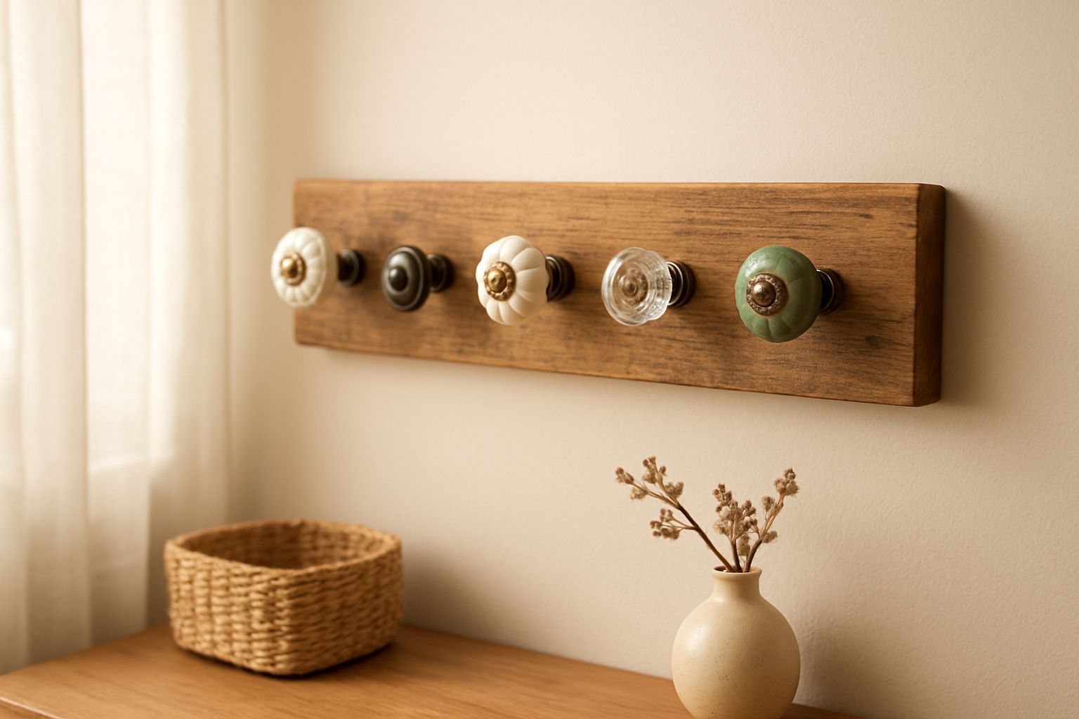 Perchero vintage con pomos reciclados: Tutorial DIY paso a paso