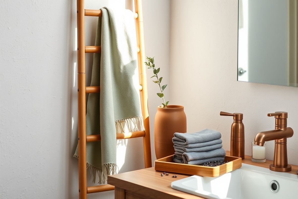 Porte-serviettes échelle en bambou : tutoriel DIY pour une salle de bain stylée et écologique